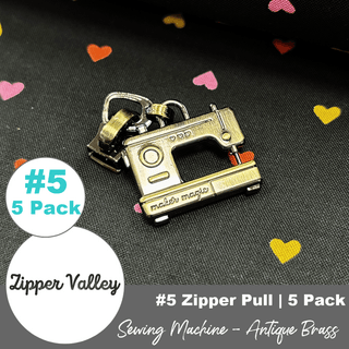 Sewing Machine | Zipper Sliders with Pulls | Size 5 (5 Pack) - Emmaline Bags Inc. - Bag Zippers