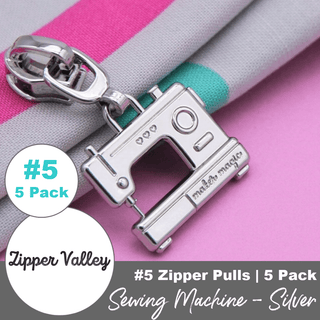 Sewing Machine | Zipper Sliders with Pulls | Size 5 (5 Pack) - Emmaline Bags Inc. - Bag Zippers