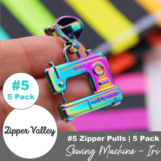 Sewing Machine | Zipper Sliders with Pulls | Size 5 (5 Pack) - Emmaline Bags Inc. - Bag Zippers
