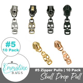 Skull Drop | Emmaline Zipper Sliders with Pulls | SIZE5* (10 pack) - Emmaline Bags Inc. - Emmaline Zippers