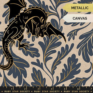 Smoke Dragon Lair (Metallic Canvas) | Fire Glow by Ruby Star Society (¼ Yard) - Emmaline Bags Inc. - Fabric