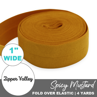 Spicy Mustard | Zipper Valley Fold Over Elastic | 1" (25 mm) (4 Yards) - Emmaline Bags Inc.-Sewing Supplies & Notions