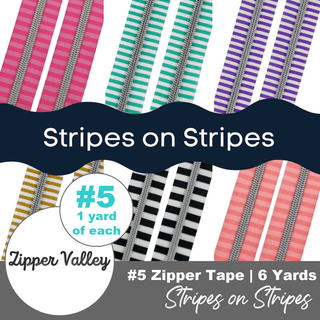 Stripes on Stripes | Nylon Coil Zipper | Size 5 (6 Yards • 1 yd of each) - Emmaline Bags Inc. - Bag Zippers