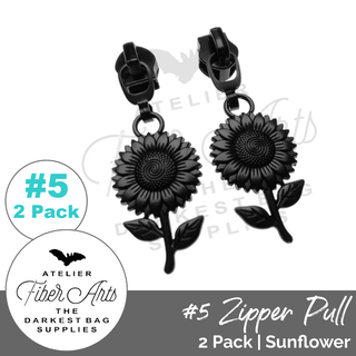 'Sunflower' Zipper Sliders w/ Pulls | SIZE5 (2 Pack) - Emmaline Bags Inc. - Bag Zippers