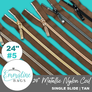 Tan | Emmaline 24" Nylon Coil Zipper | *SIZE5* with Rectangle Pull - Emmaline Bags Inc. - Emmaline Zippers