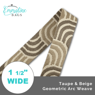 Taupe & Beige Geometric Arc Weave • 1 1/2" (38mm) Wide (Per 1 Yard) - Emmaline Bags Inc. - Straps & Handles