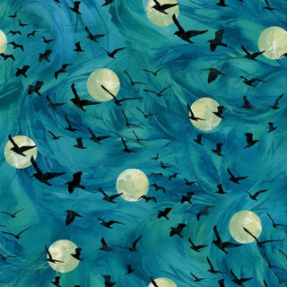 Teal Flying Ravens | Raven's Call for Northcott (¼ Yard) - Emmaline Bags Inc. - Fabric