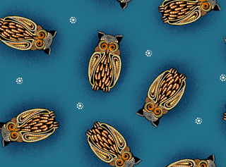 Teal Owls | July Moon by Betty Albert (¼ Yard) - Emmaline Bags Inc.-Fabric