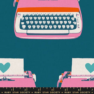 Teal Typewriter (Canvas) // Best Day Ever by Ruby Star Society (1/4 yard) - Emmaline Bags Inc. - Fabric