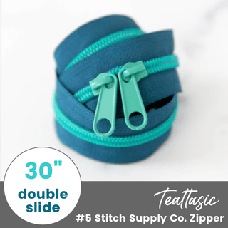 Tealtastic | 30" Nylon Coil Zipper | *Size #5* with Two Pulls - Emmaline Bags Inc.-Bag Zippers
