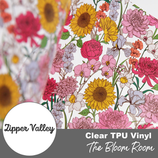 The Bloom Room | Zipper Valley Clear TPU Vinyl | 12" x 52" Pre - cut - Emmaline Bags Inc. - Fabric