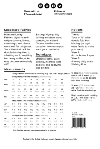 The Tamarack Jacket (Sizes 14 - 32) by Grainline Studio (Printed Paper Pattern) - Emmaline Bags Inc. - Sewing Patterns