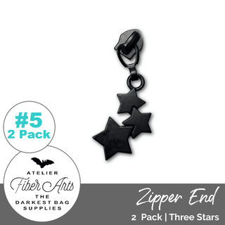 'Three Stars' Zipper Sliders w/ Pulls | SIZE5 (2 Pack) - Emmaline Bags Inc. - Bag Zippers