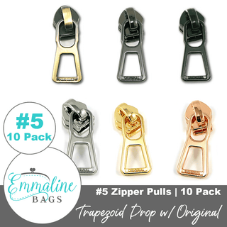 Trapezoid Drop Pull 'Original' | Emmaline Zipper Sliders with Pulls | SIZE5* (10 pack) - Emmaline Bags Inc. - Emmaline Zippers