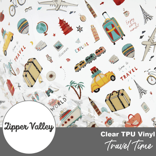 Travel Time | Zipper Valley Clear TPU Vinyl | 12" x 52" Pre - cut - Emmaline Bags Inc. - Fabric