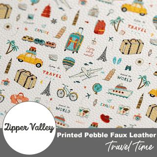 Travel Time | Zipper Valley Printed Pebble Faux Leather | 12" x 52" Pre - Cut - Emmaline Bags Inc. - Fabric