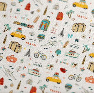 Travel Time | Zipper Valley Printed Pebble Faux Leather | 12" x 52" Pre - Cut - Emmaline Bags Inc. - Fabric