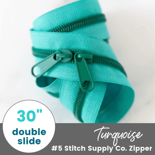 Turquoise | 30" Nylon Coil Zipper | *Size #5* with Two Pulls - Emmaline Bags Inc.-Bag Zippers