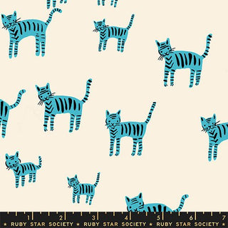 Turquoise Tiger Stripes // Catnap by Ruby Star Society (1/4 yard) - Emmaline Bags Inc. - Fabric
