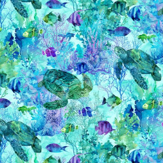 Turtle & Fish | Coral Reef for Northcott (¼ Yard) - Emmaline Bags Inc. - Fabric