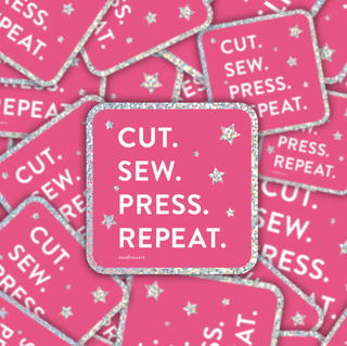 Vinyl Sticker: Cut Sew Press Repeat - Emmaline Bags Inc.