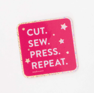 Vinyl Sticker: Cut Sew Press Repeat - Emmaline Bags Inc.