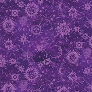 Violet Sun & Moon Tonal | Celestial Skies for Benartex (¼ Yard) - Emmaline Bags Inc.-Fabric