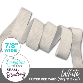 White | ⅞" (22mm) Binding Tape (Per 1 Yard) - Emmaline Bags Inc.-Sewing Supplies & Notions