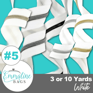 White | Emmaline Zipper - by - the - Yard | Nylon Coil Zipper | SIZE5* - Emmaline Bags Inc. - Emmaline Zippers