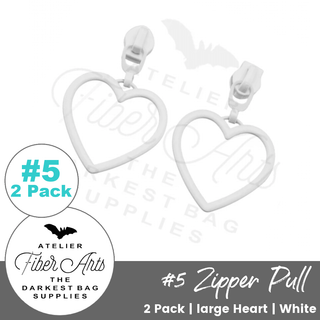 White Large Heart Sliders w/ Pulls | SIZE5 (2 Pack) - Emmaline Bags Inc.-Bag Zippers
