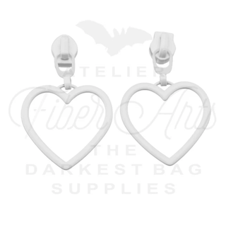White Large Heart Sliders w/ Pulls | SIZE5 (2 Pack) - Emmaline Bags Inc.-Bag Zippers