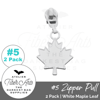 White Maple Leaf Zipper Sliders w/ Pulls | SIZE5 (2 Pack) - Emmaline Bags Inc. - Bag Zippers