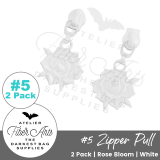 White Rose Bloom Sliders w/ Pulls | SIZE5 (2 Pack) - Emmaline Bags Inc.-Bag Zippers