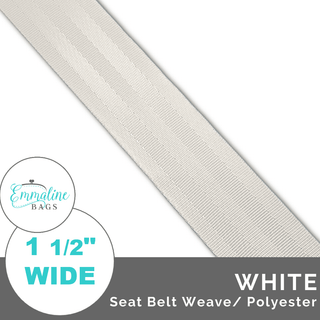 White - Seat Belt Webbing (Per 1 Yard) • 1 1/2" Wide (38 mm) - Emmaline Bags Inc. - Straps & Handles