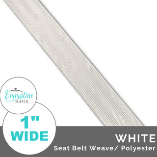 White - Seat Belt Webbing (Per 1 Yard) - 1" Wide (25 mm) - Emmaline Bags Inc. - Straps & Handles