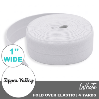 White | Zipper Valley Fold Over Elastic | 1" (25 mm) (4 Yards) - Emmaline Bags Inc.-Sewing Supplies & Notions