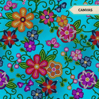 Turquoise (Canvas) | Beaded Floral by Shannon Gustafson (¼ Yard)