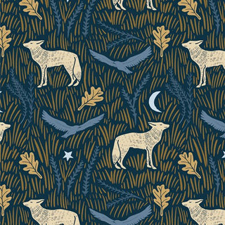 Wild Woodblock NIGHT // Coyote Hill by AGF - (1/4 yard) - Emmaline Bags Inc.