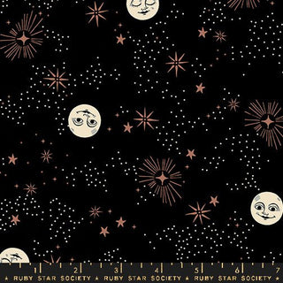 Wise Moons in Black // Good Spirits by Ruby Star Society (1/4 yard) - Emmaline Bags Inc.