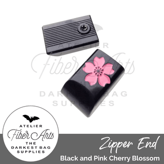 Zipper End or Cord End: Black & Pink Cherry Blossom - Emmaline Bags Inc. - Bag Hardware