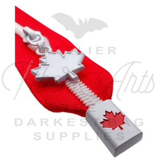 Zipper Ends or Cord Ends: White & Red Maple Leaf - Emmaline Bags Inc. - Bag Hardware