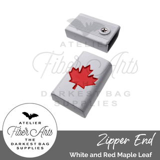 Zipper Ends or Cord Ends: White & Red Maple Leaf - Emmaline Bags Inc. - Bag Hardware