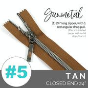 Tan | Emmaline 24" Nylon Coil Zipper | *SIZE#5* with Rectangle Pull