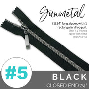 Black | Emmaline 24" Nylon Coil Zipper | *SIZE#5* with Rectangle Pull