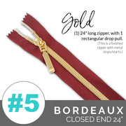 Bordeaux | Emmaline 24" Nylon Coil Zipper | *SIZE#5* with Rectangle Pull