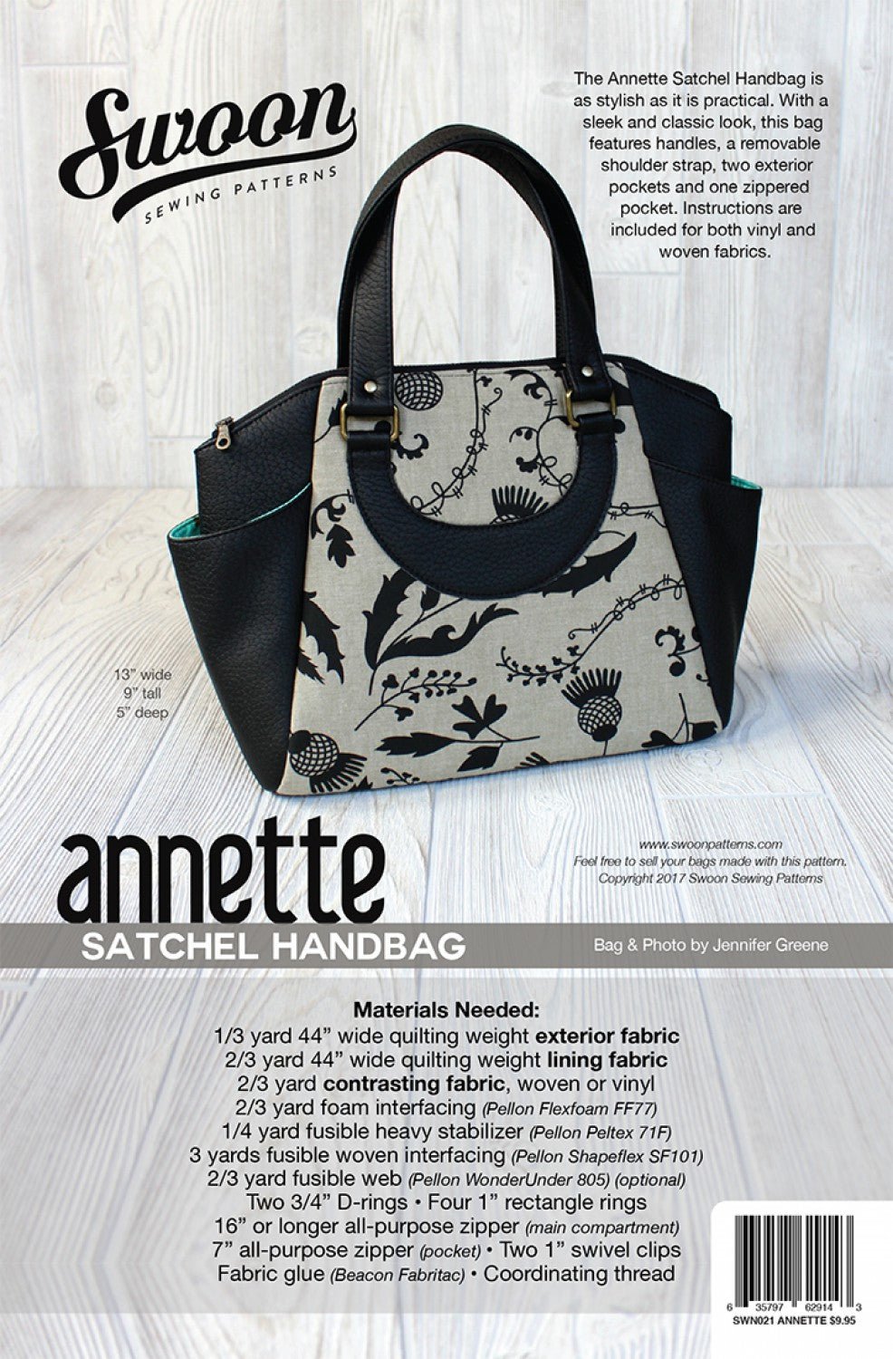 Annette Satchel Handbag by Swoon Sewing Patterns (Printed Paper Pattern)