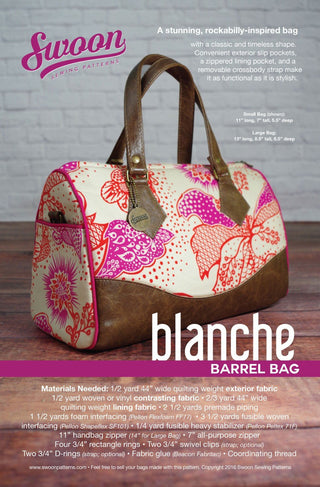 Blanche Barrel Bag by Swoon Sewing Patterns (Printed Paper Pattern) - Emmaline Bags Inc.