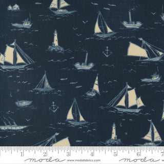 Boats in Dark Ocean // To The Sea for Moda (1/4 yard) - Emmaline Bags Inc.