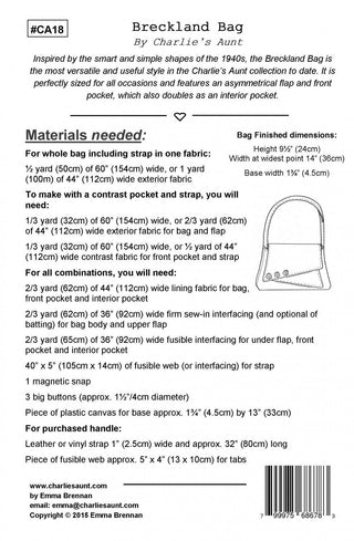 Breckland Bag by Charlie's Aunt (Printed Paper Pattern) - Emmaline Bags Inc.