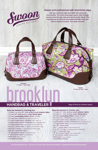 Brooklyn Handbag & Traveler by Swoon Sewing Patterns (Printed Paper Pattern) - Emmaline Bags Inc.
